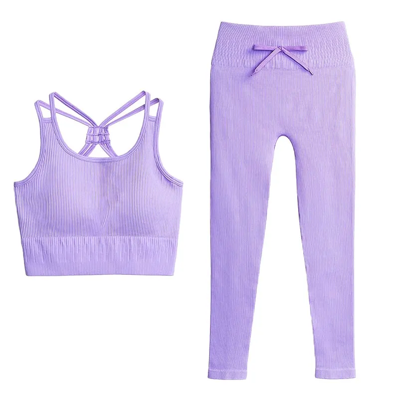 SVOKOR Sport Two Piece Sets Women Gym Tracksuits Workout 2Pcs Sexy Running Leggings Cycling Shorts Fitness Vest Short Crop Tops