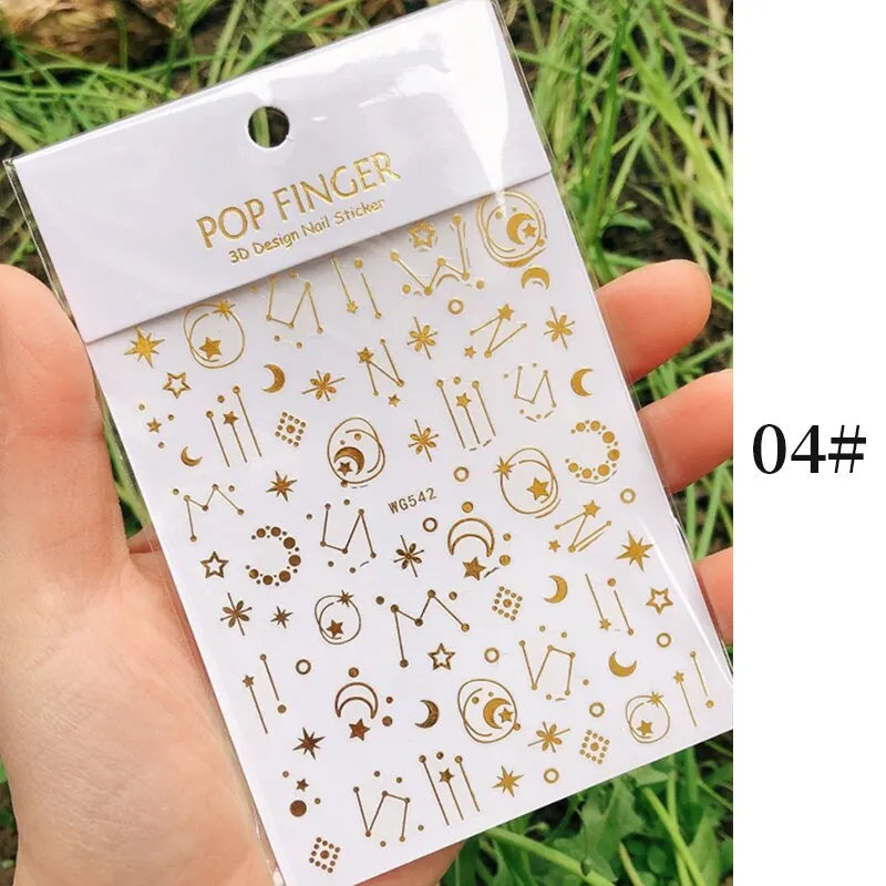 French Rose Gold Striping Tape Nail Design 3D Nail Sticker Star Heart Geometry For Nails Gel Polish Sticker Decals For Manicures