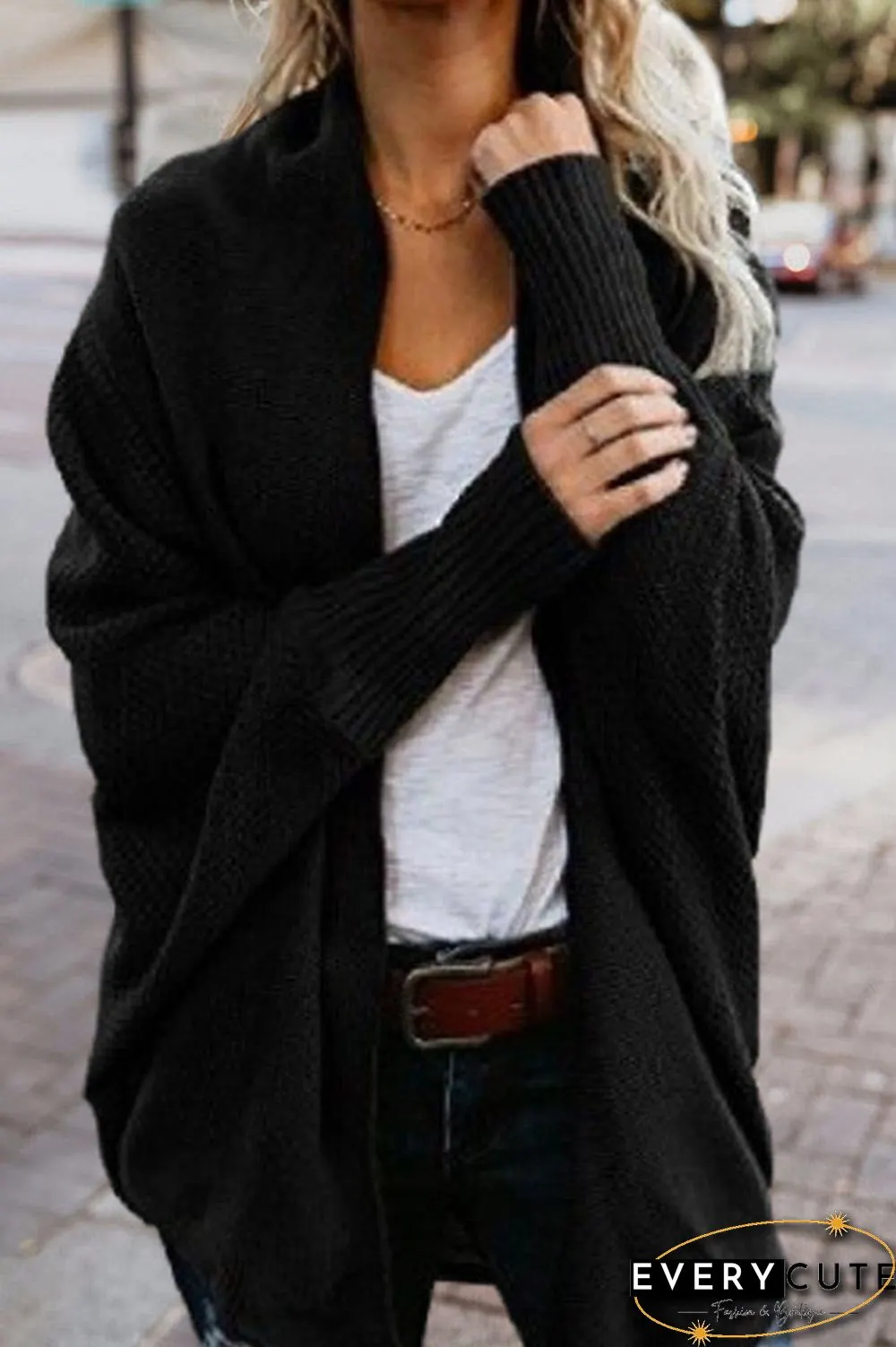 Fashion Bat Sleeve Knitted Cardigan
