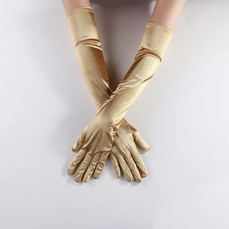 Billionm OJBK Women Classic Satin Finger Long Gloves Opera/Elbow/Wrist Stretch Gloves Halloween Cosplay Solid Color Party Arm Warmer 2022