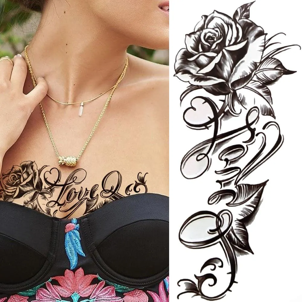 Lily Chains Flower Temporary Tattoos For Women Girl Black Butterfly Dream Catcher Tattoo Sticker Fake Rose Sexy Tatoos Back Body 1108