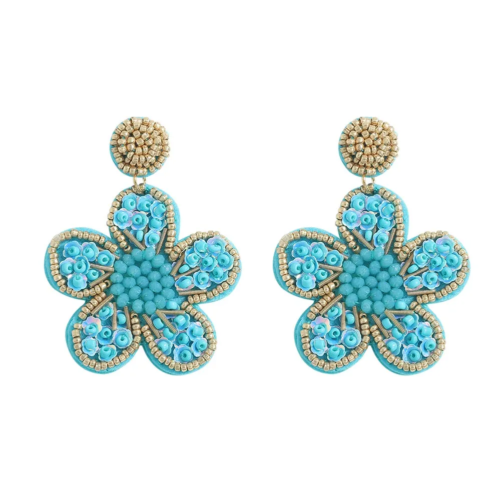 Dvacaman Bohemian Colourful Weave Beaded Flower Statement Drop Earrings Women Ethnic Handmade Seed Beads Dangle Earrings Jewelry