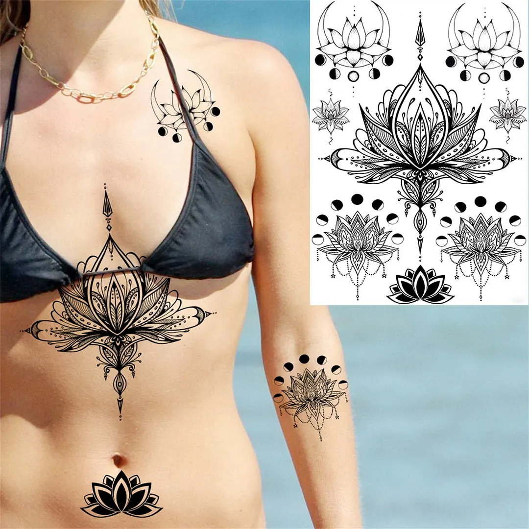 Sexy Girl 3D Flower Rose Temporary Tattoos For Women Black Dreamcatcher Tattoo Sticker Realistic Fake Peony Large Tatoos Paste