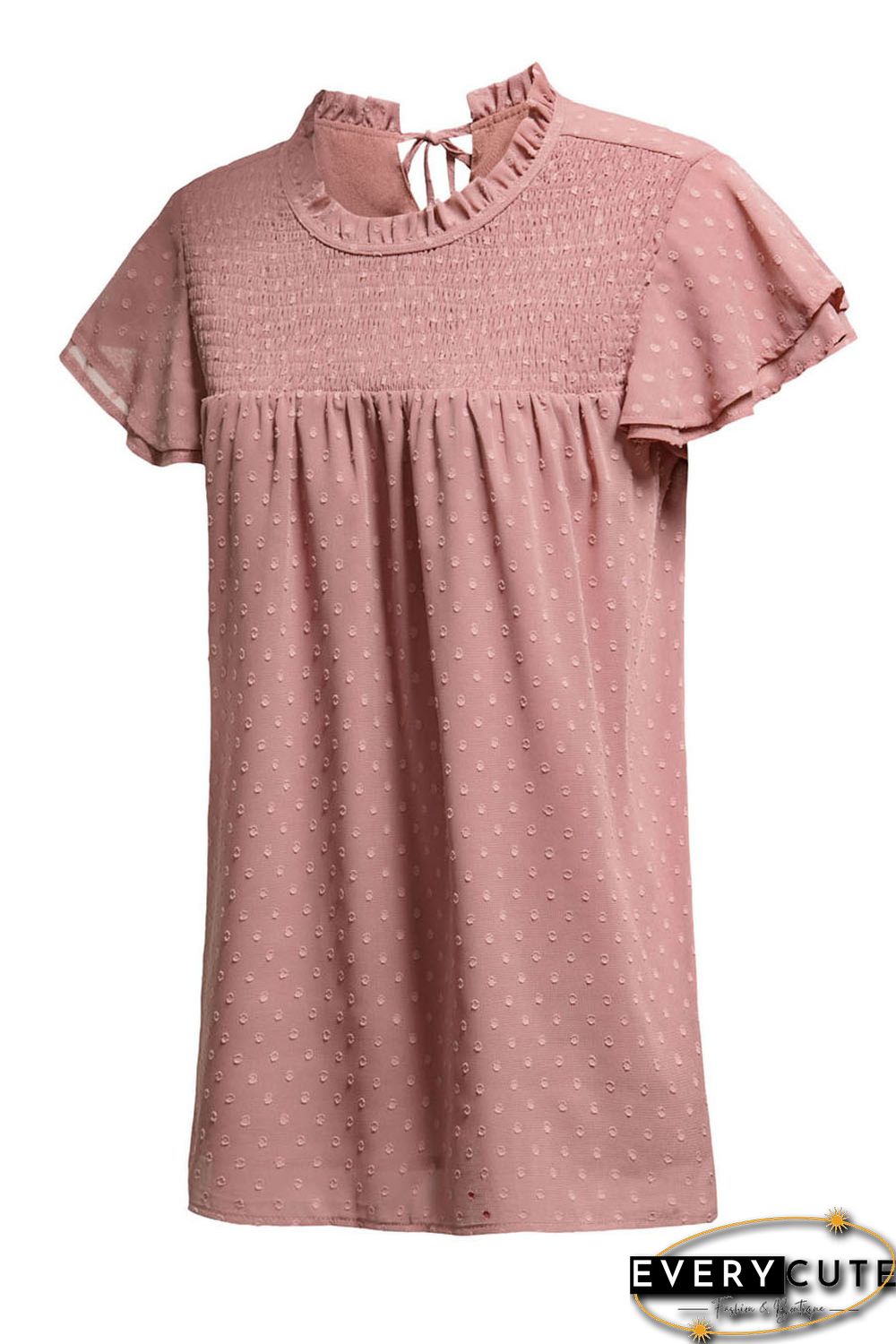 Tiered Sleeve Frilled Neck Dotted Top