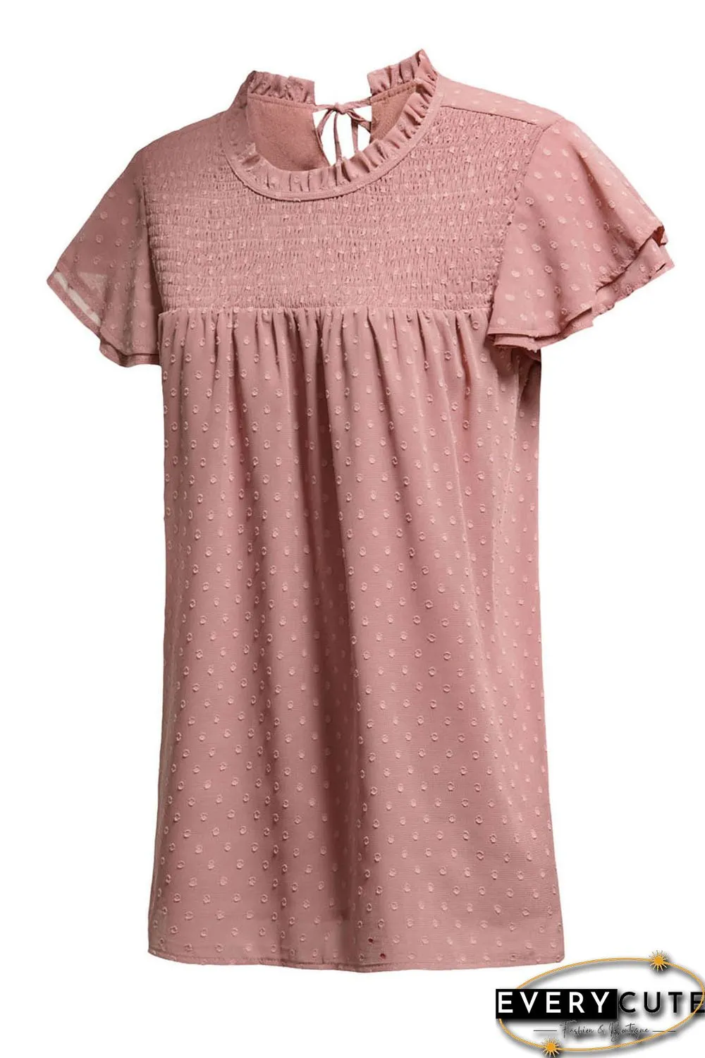 Tiered Sleeve Frilled Neck Dotted Top