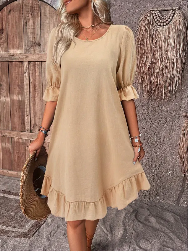 Churchf Churchf New Round Collar Casual In The Loose Dress Women's Dress