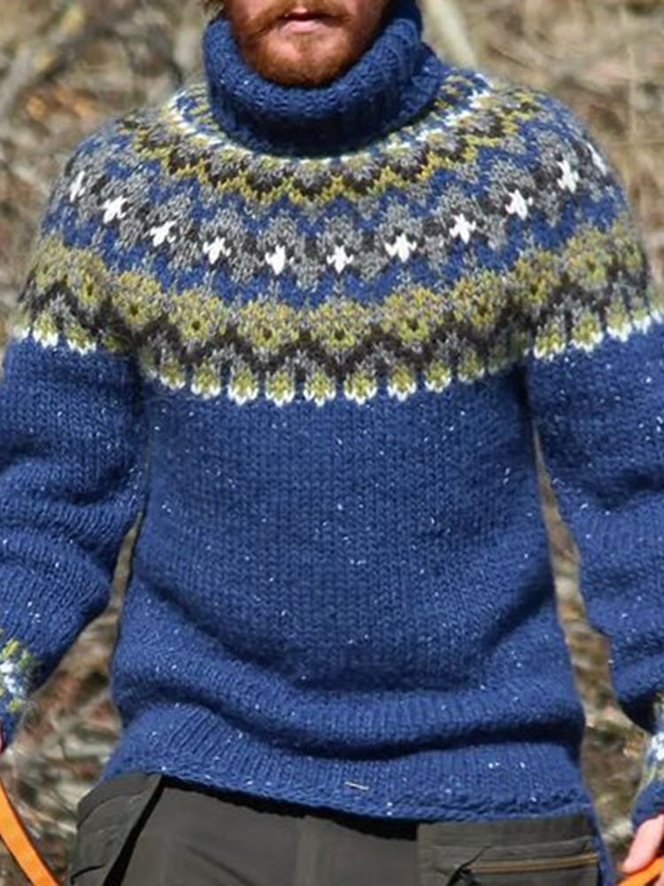 Vintage Ullgenser Island Knit Jacquard High Neckline Sweater（Unisex）