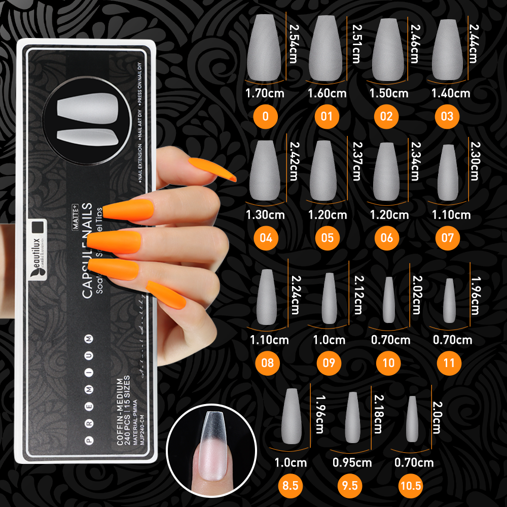 MATTE PLUS CAPSULE NAILS 240pcs|COFFIN|MEDIUM