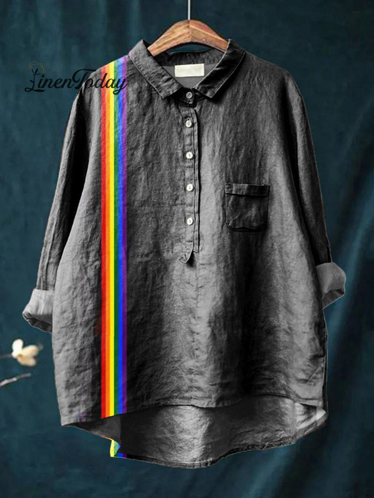 Women&rsquo;s Rainbow Art Print Casual Cotton And Linen Shirt Multicolor / S