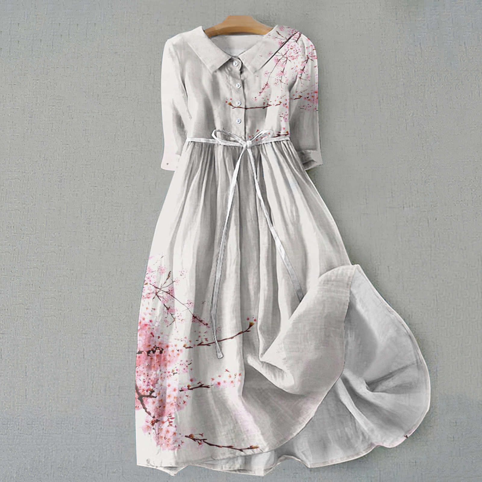 Retro Sakura Bloom Graphics Print Lace-Up Dress artswardrobe