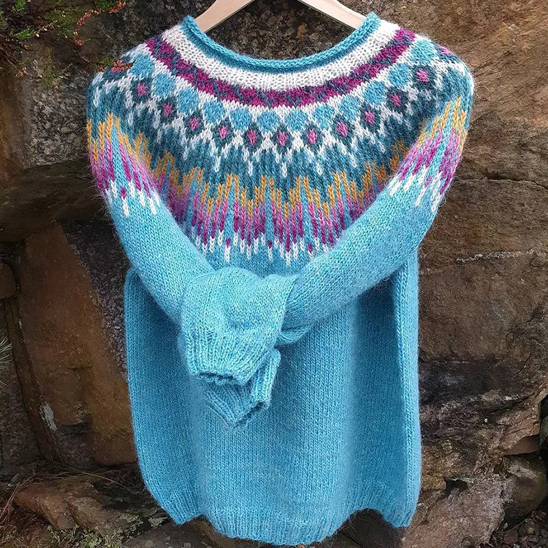 Vintage Icelandic Knitted Jacquard Sweater (Unisex)