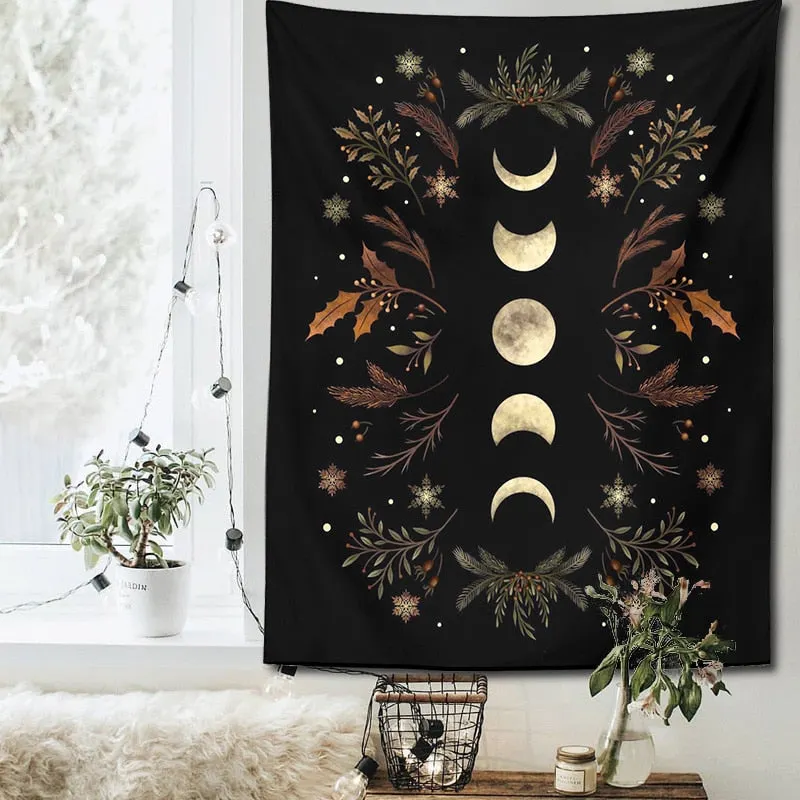 Moon Phase Tapestry Boho Decor Wall Tapestry Room Black Carpet Psychedelic Tapestries Boho Room Wall Decor Home Decoration Wall