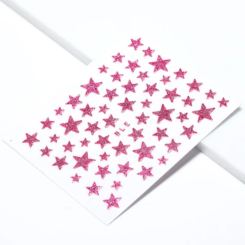 Nail Stickers 3D Nail Slider Stars Heart Decals Glitter Shiny Decoration DIY Transfer Adhesive Colorful Nail Art Tool Manicures