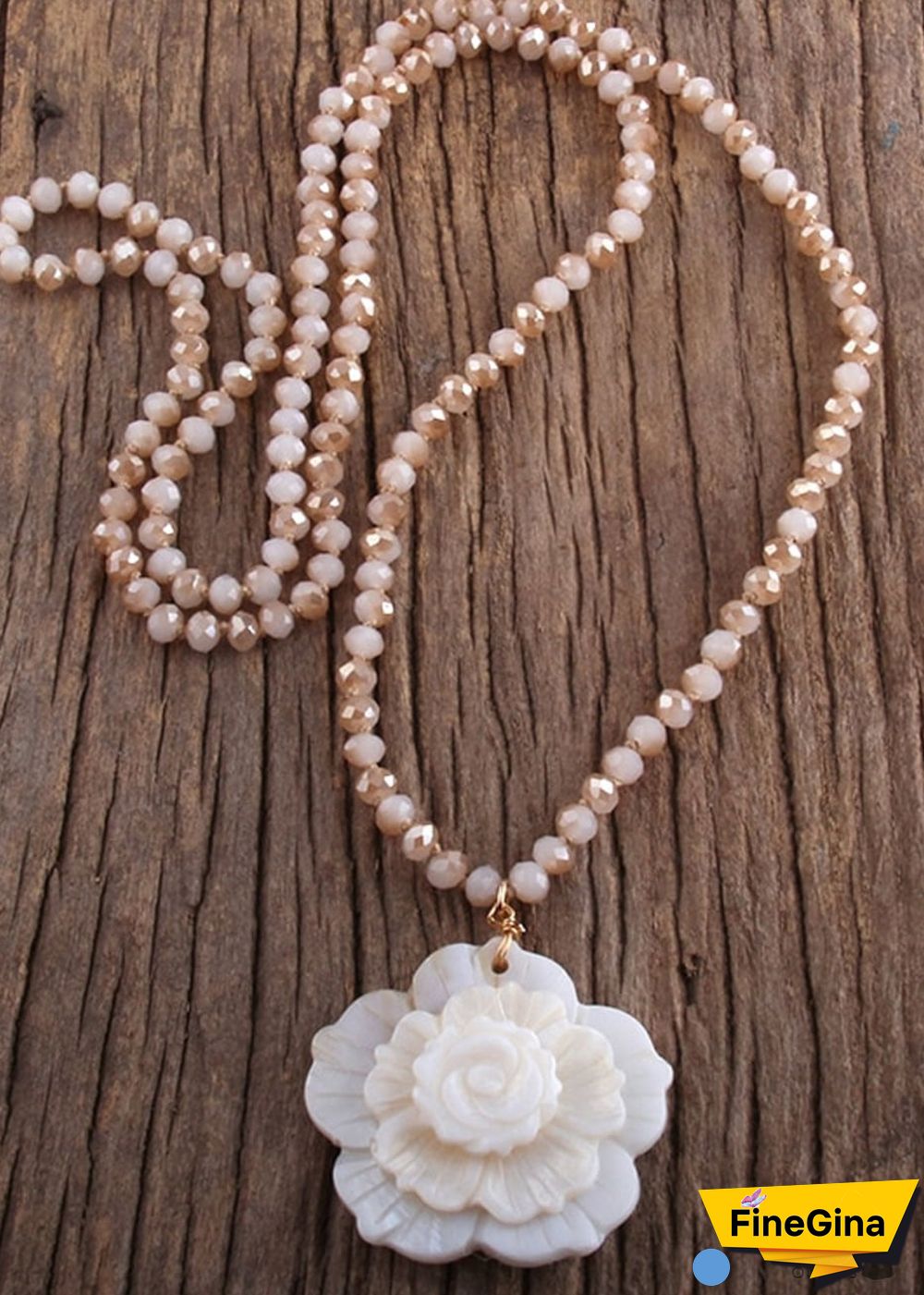 Boho Necklace, RH Crystal White Rose
