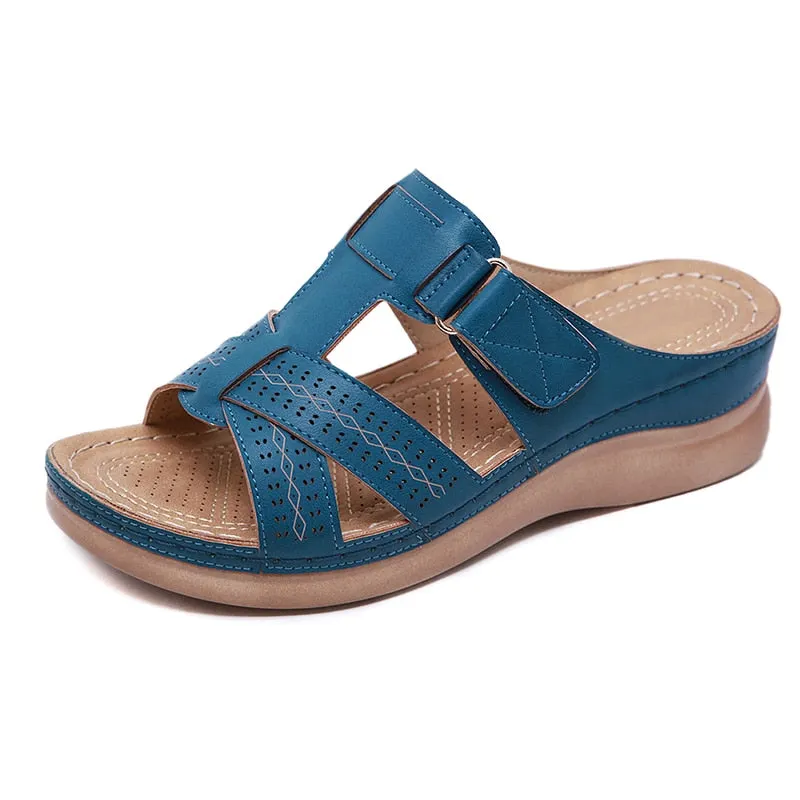 2022 Summer Women Premium Orthopedic Open Toe Sandals Vintage Anti-slip Breathable Leather Casual Female Platform Retro Shoes