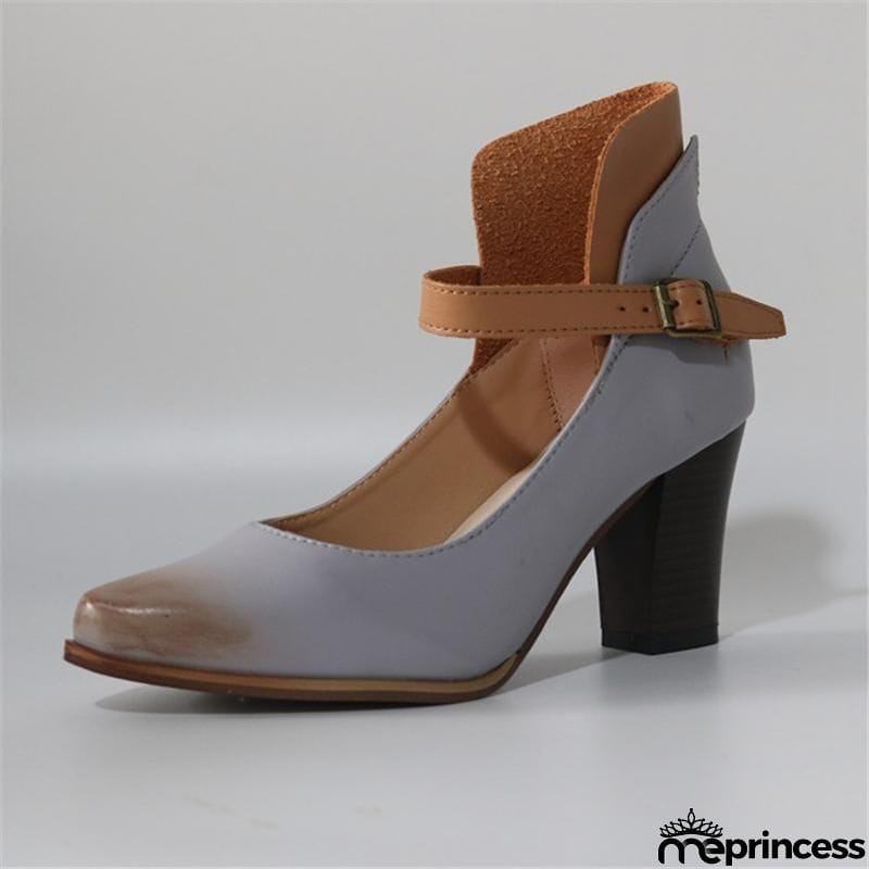 Stylish Ankle Strap Chunky High Heel Shoes