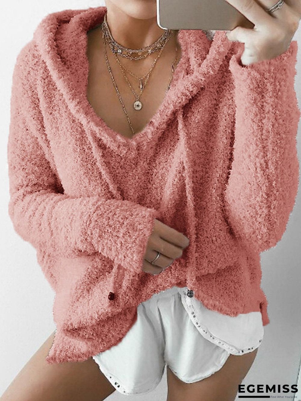 Hoodie Long Sleeve Casual Mohair Sweater | EGEMISS
