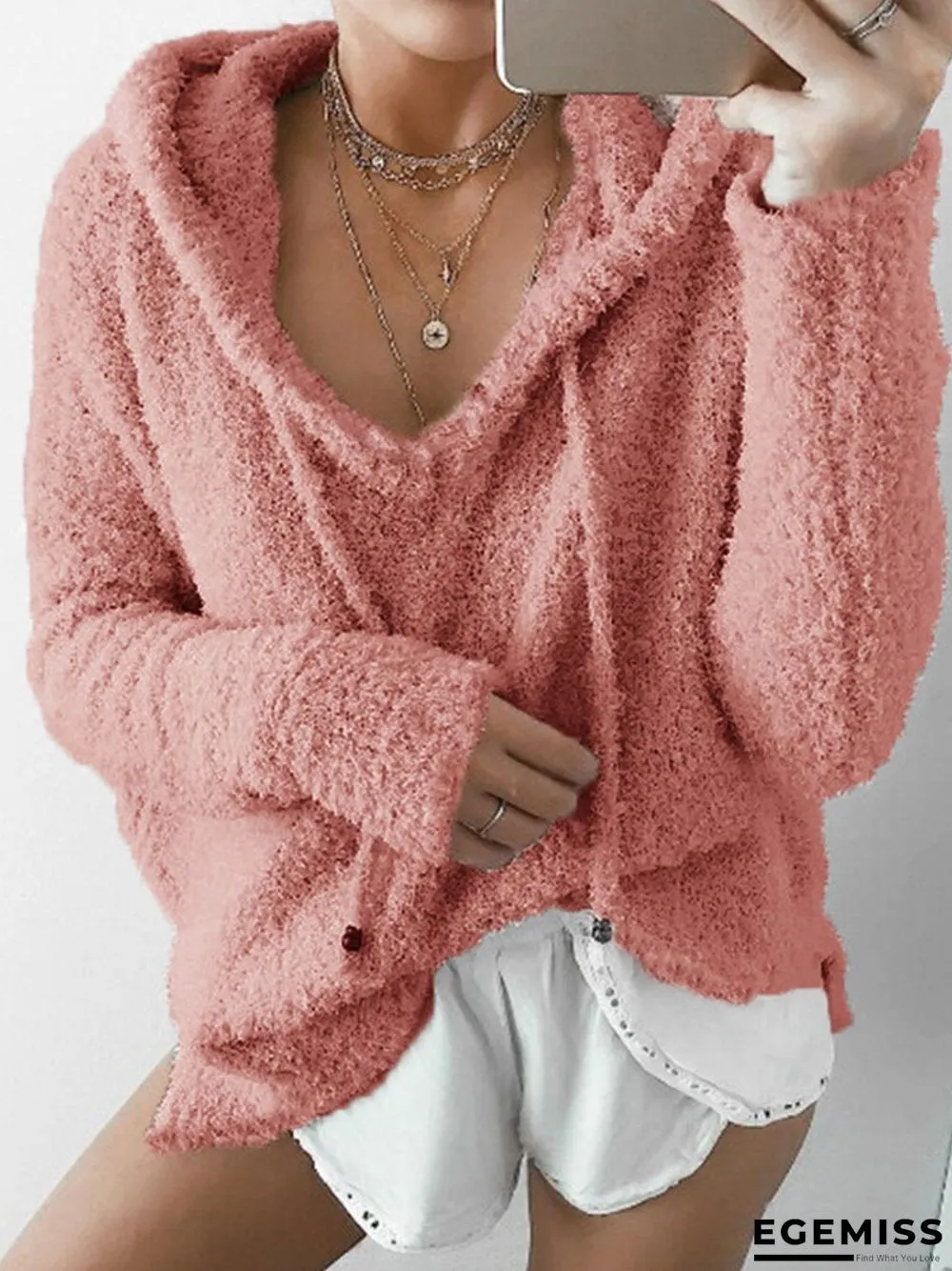 Hoodie Long Sleeve Casual Mohair Sweater | EGEMISS