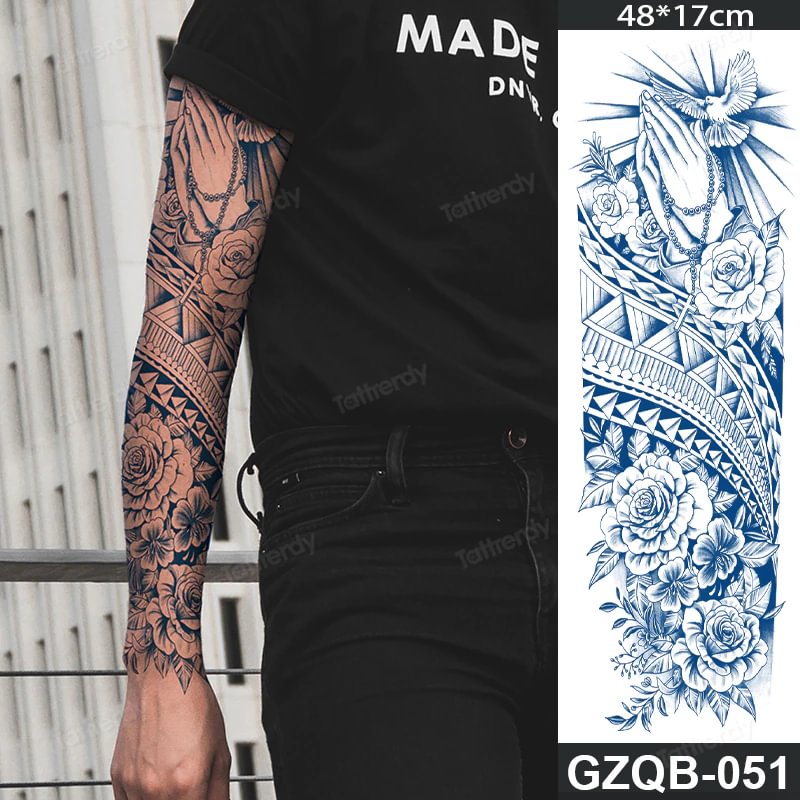 Sdrawing transfer tattoo fake large size full arm tattoo sleeve juice ink long lasting waterproof temporary tattoos men body art