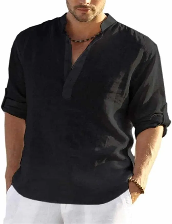 Men's Cotton Linen Casual Long Sleeve Shirt