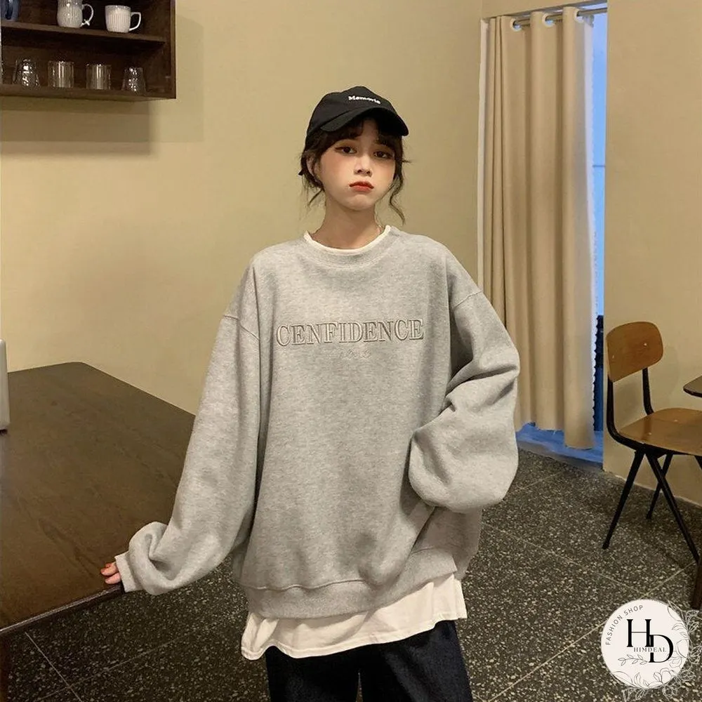 French Vintage Full Sleeve Sweatshirt Streetwear New Trendy Loose Fake Two Pullover 90S Embroidered Round Neck Women Hoodie