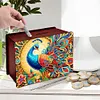(US Local)Diamond Painting Piggy Bank Wooden Coin Bank Storage Box Kit (Peacock)