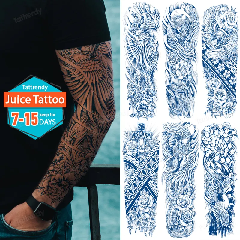 Sdrawing transfer tattoo fake large size full arm tattoo sleeve juice ink long lasting waterproof temporary tattoos men body art