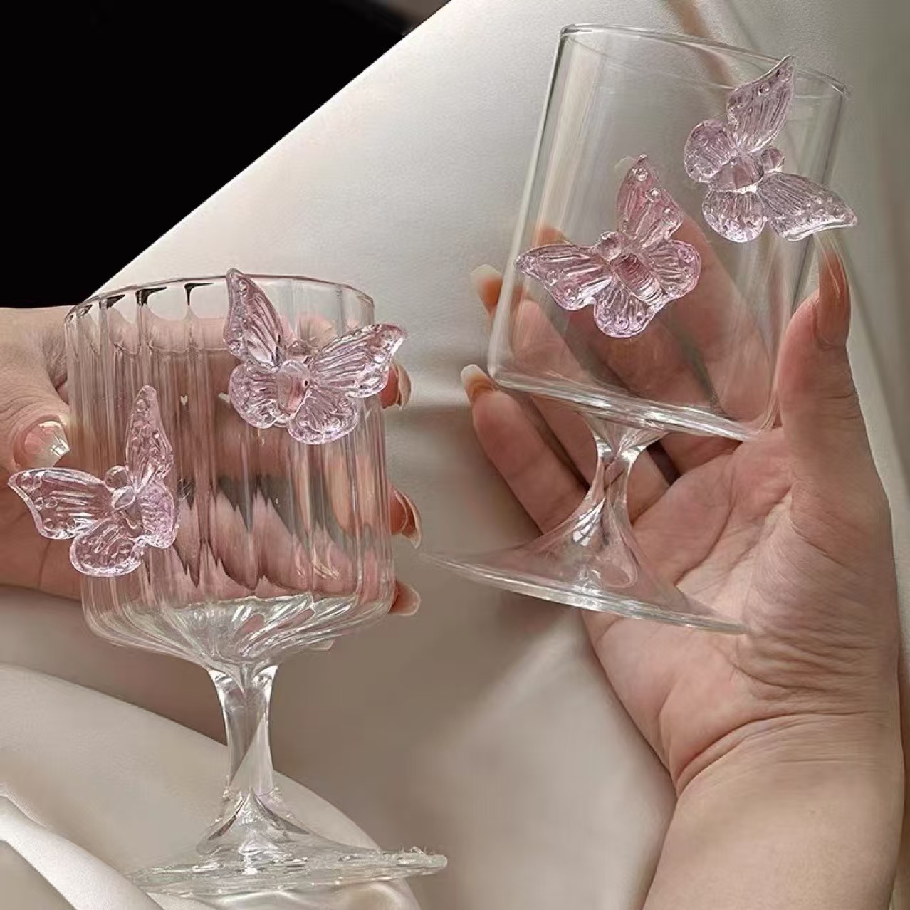 Glass Household Ins High Color Value Water Cup High Temperature Resistant Flat Bottom Transparent Cup for Girls