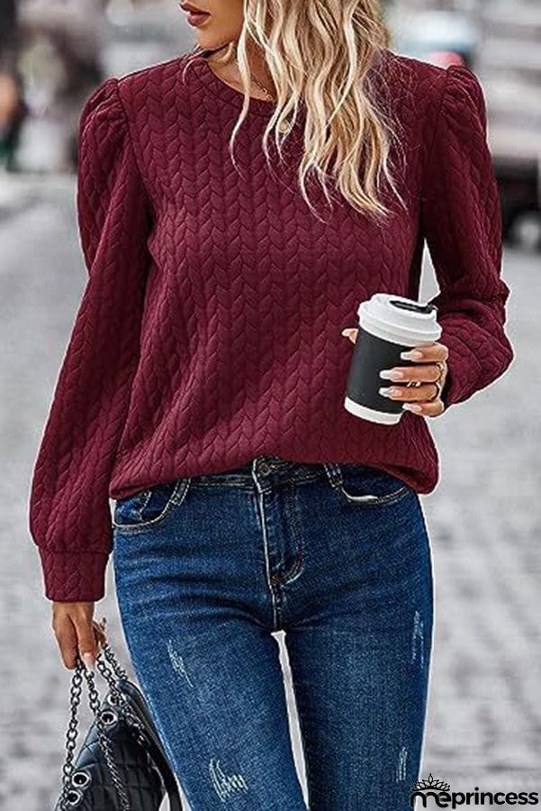 Puff Sleeve Pleated Crewneck Sweatshirt
