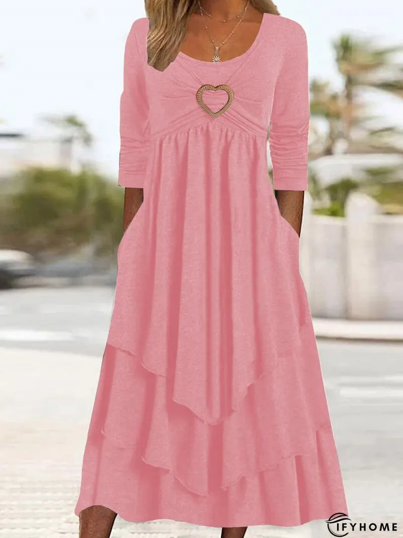 Casual Color Block Regular Fit Daily Midi Dress | IFYHOME