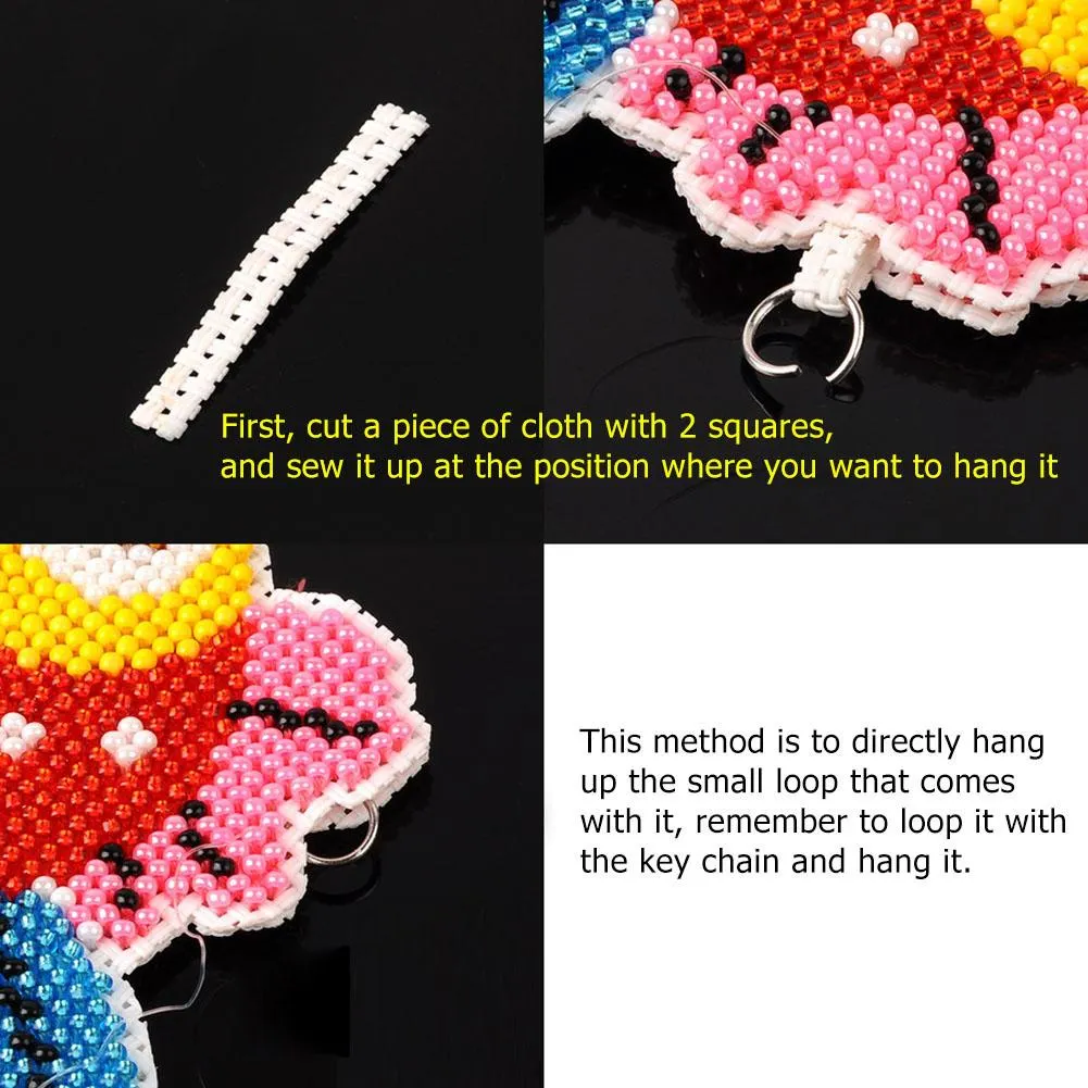 Stamped Beads Cross Stitch Keychain - Blue Fortune Cat