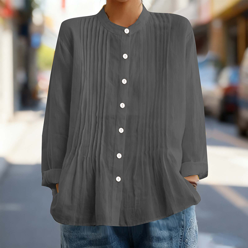 Casual Buttoned Solid Color Long Sleeve Stand Collar Shirt elevenforest