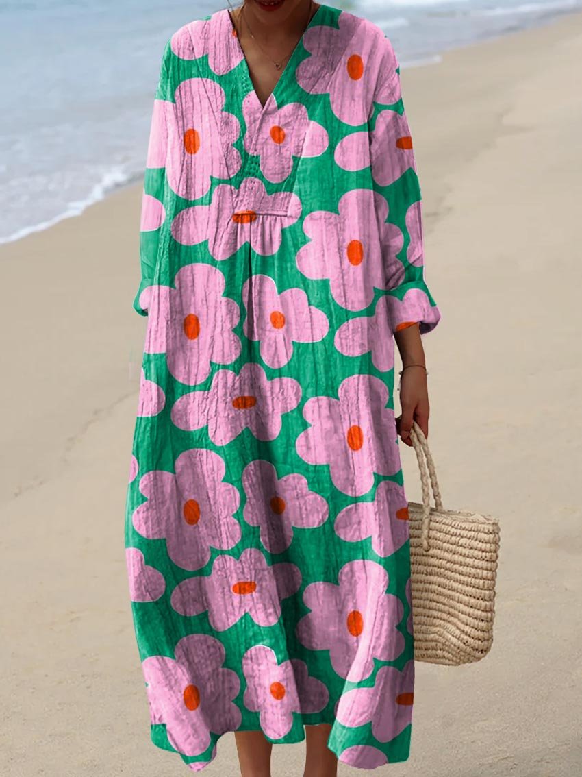 Women's Lovely Floral Art Print Flowy Dress
