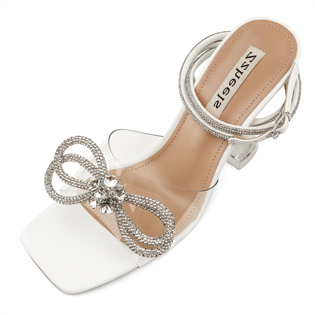 9.5cm/3.74 Double Bow Crystallized High Heels