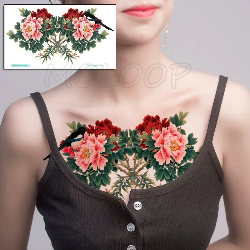 Temporary Tattoo Sticker Plant Leaf Flower Like Butterfly Sexy Chest Back Fake Tatoo Waterproof Flash Tatto Art for Woman Girl