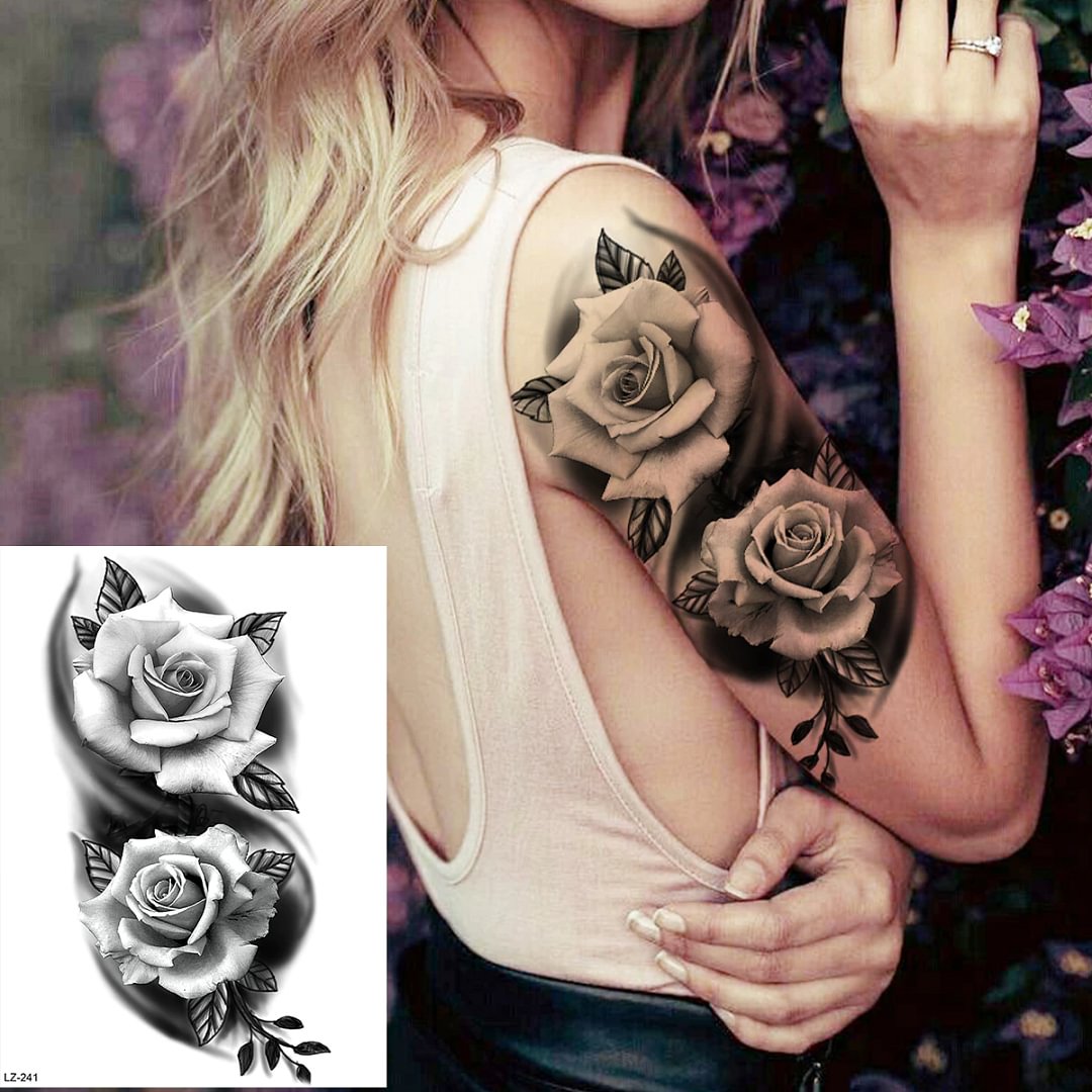 Sdrawing Peony Flower Temporary Tattoos For Women Adults Realistic Compass Moon Pendant Fake Tattoo Sticker Arm Body Tatoos