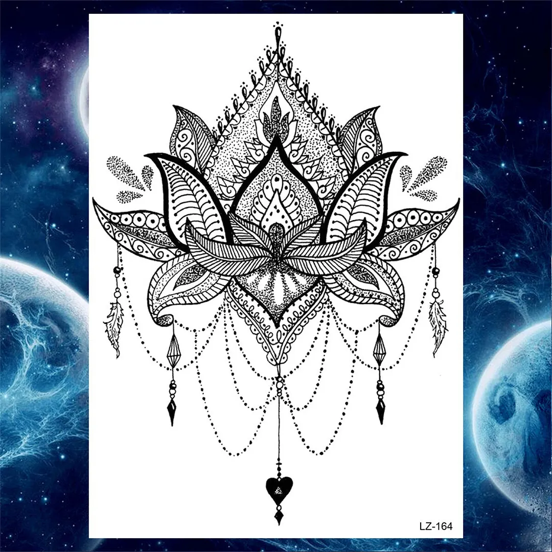 Flower Compass Temporary Tattoo For Women Girls Adult Rose Peony Tattoos Sticker Fake Black Floral Body Art Thigh Tatoos Paper