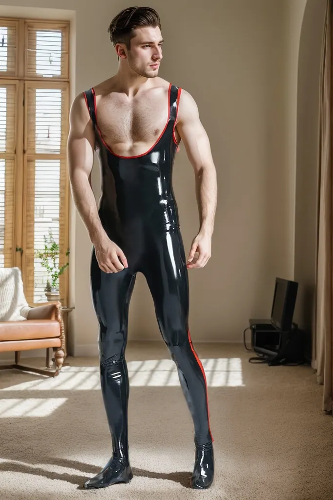 Men Latex Catsuits Poser Singlet Seductive Black