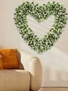 Heart Shaped Wreath Simulation Artificial Green Leaves Wreath for Front Door