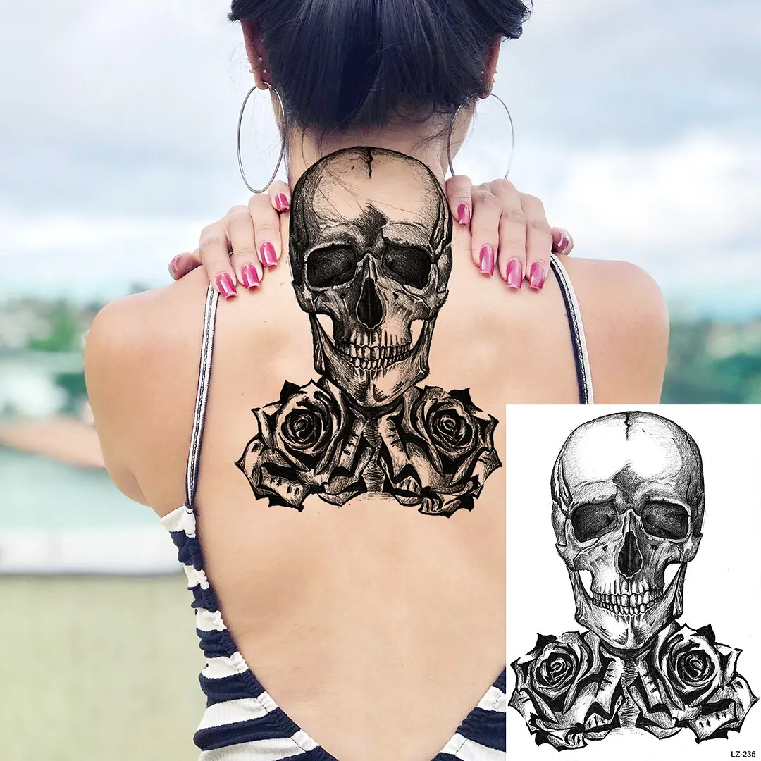 Sdrawing Halloween Skeleton Skull Vampire Temporary Tattoos For Women Adult Rose Flower Fake Tattoo Body Art Leg Arm Tatoo