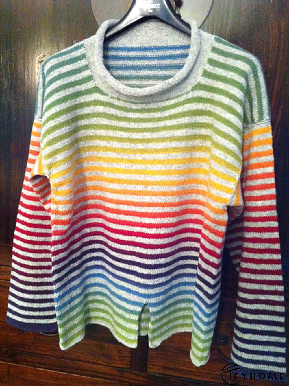 Striped Casual Crew Neck Long Sleeve Knitwear & Sweater | IFYHOME