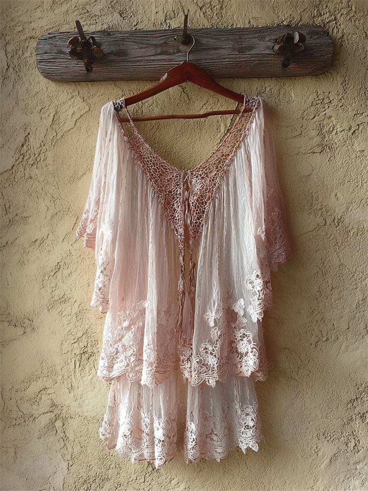 Vintage Boho Floral Lace Layered Flowy Tunic elevenforest