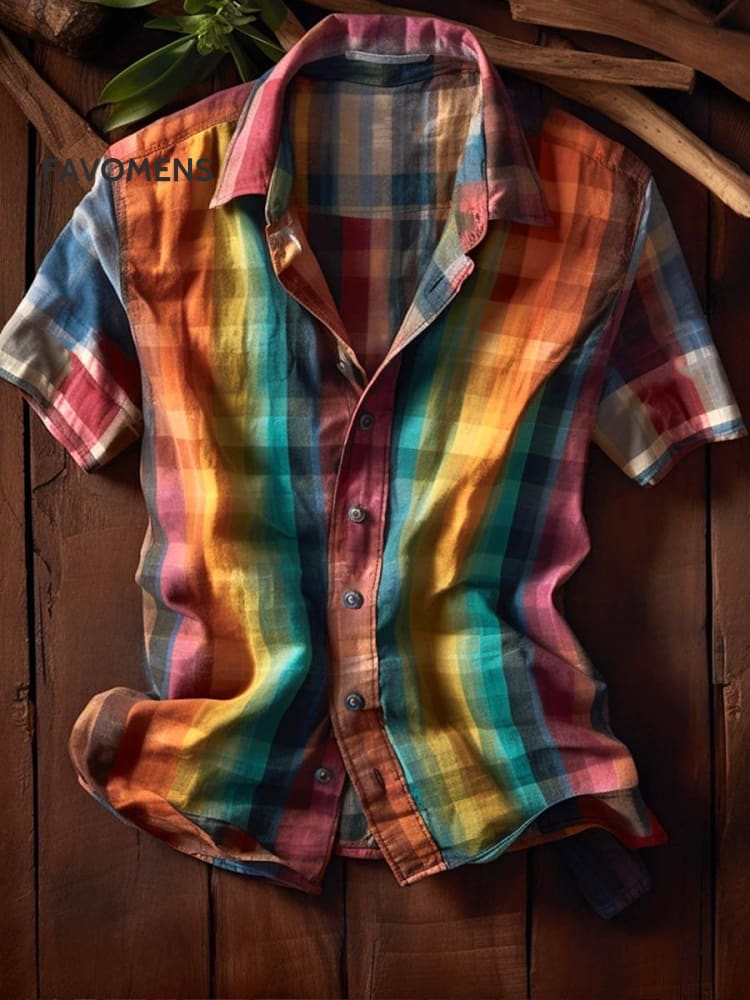 Men&rsquo;s Rainbow Plaid Shirt Colorful / S