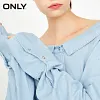 ONLY Brand 2018 NEW Summer fashion cotton boat neck mandarin sleeve cowboy retro-style solid color female shirt |117362503