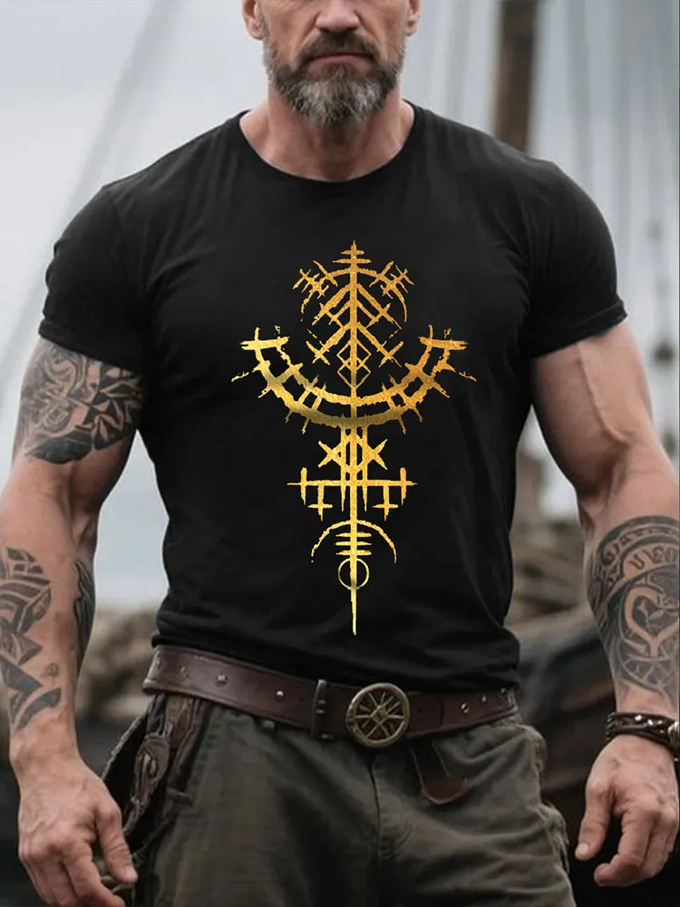 Herren Viking Style Vegv&iacute;sir Bedrucktes T-Shirt