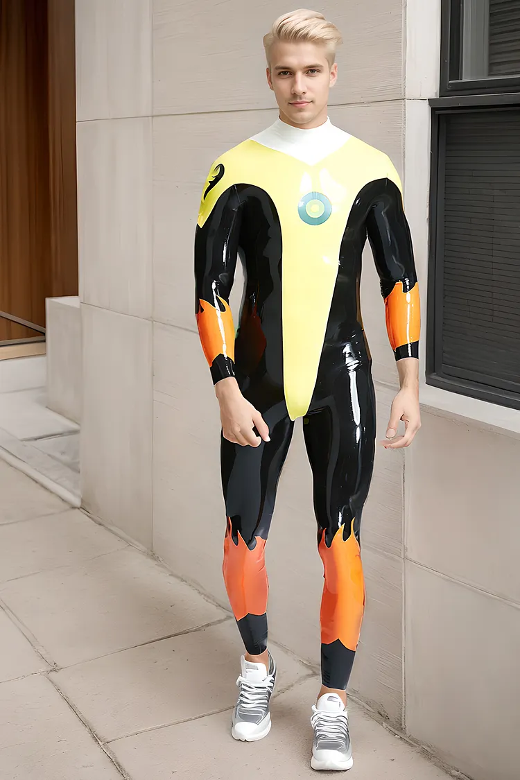 Men Latex Catsuits Superhero Cosplay Captain Flame