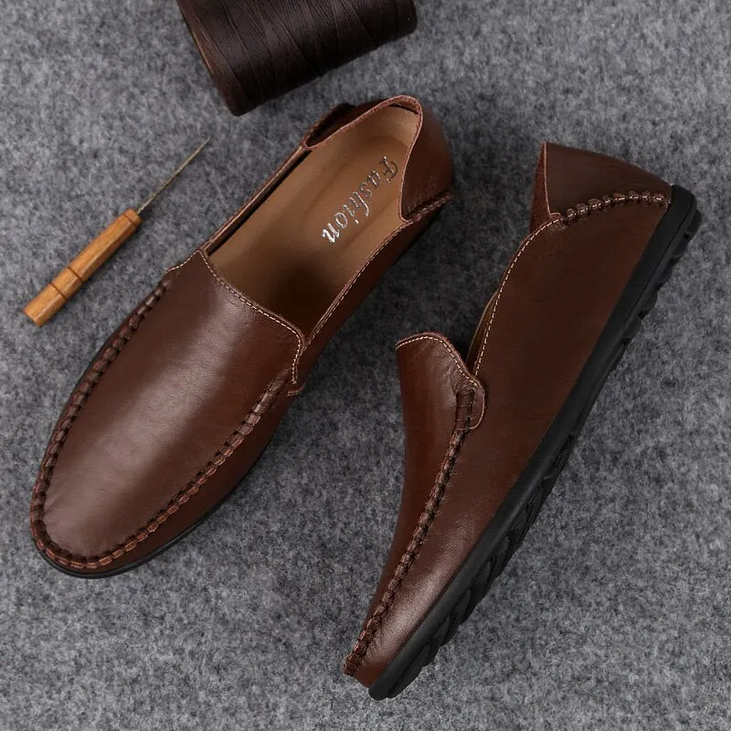 Genuine Leather Men Casual Shoes Luxury Brand 2020 Italian Mens Loafers Moccasins Breathable Slip on Boat Shoes Plus Size 38-46