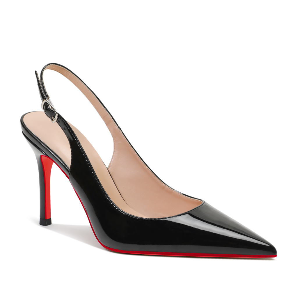 90mm Mid Heels for Women Slingback Pumps Sandals Pointed Toe Pumps Red Bottoms Shoes-MERUMOTE