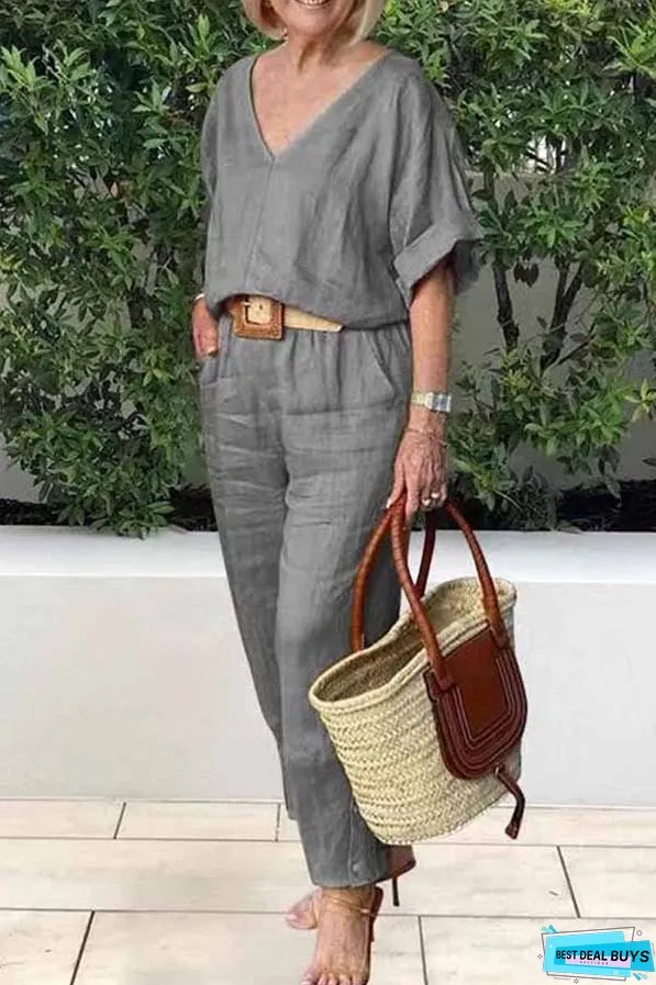 Casual Elegant Solid V Neck Short Sleeve Two Pieces