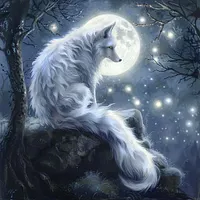 Spirit Fox Watching Moon - Diamond Painting